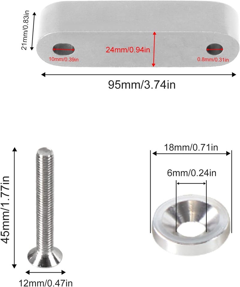 YESHMA Front Hood Vent Space Riser Spacer Modification Kit, Hood Riser Compatible with Honda Civic Acura Integra, Aluminum Alloy Car Hood Vent Spacer Riser for CRX Del Sol (Silver) - Image 4